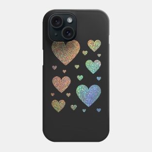 Holographic Rainbow Ombre Faux Glitter Hearts Phone Case