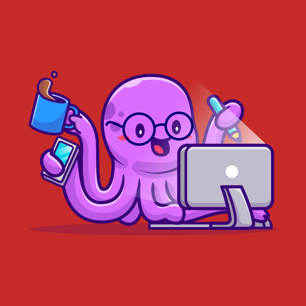 Cute Octopus Multitasking Cartoon by Catalyst Labs