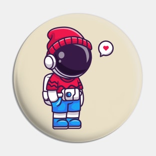 Cute Cool Astronaut Wearing Beanie Hat Cartoon Pin