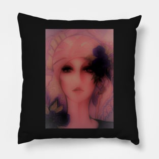 HAZY 70S GIRL IN TURBAN PINK LILAC AND MAUVE Pillow