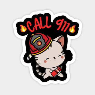 Firefighter Tabby Cat Magnet