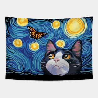 The Starry Night Cat Art Tapestry