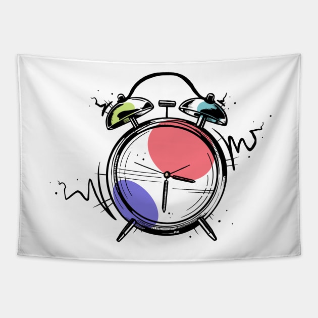 Alarm Clock Tapestry by trippyart