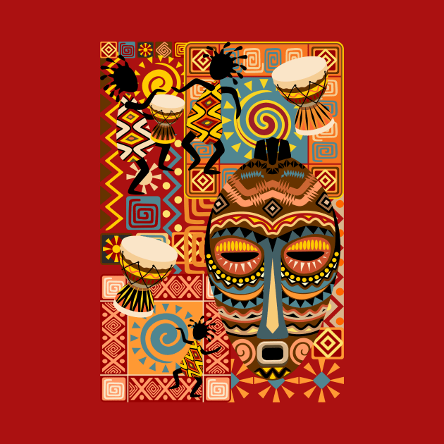 African Masks and Tribal Elements Decorative Pattern by BluedarkArt