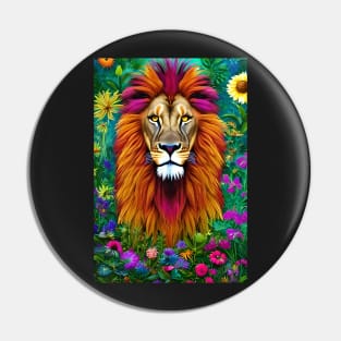 Colorful Lion with flowers surrealist impressionist style Chambala paradise Pin