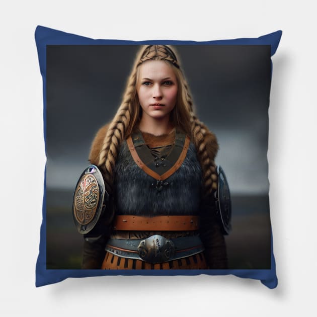 Viking Shield Maiden Pillow by Grassroots Green