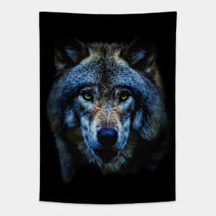 Blue Wolf Yellow Eyes Tapestry