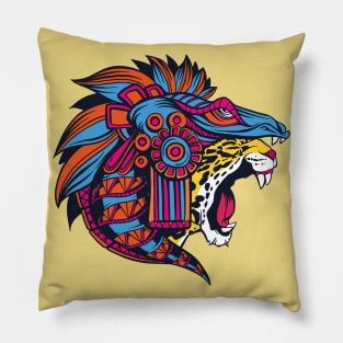 Huichol Aztec Jaguar Head Pillow