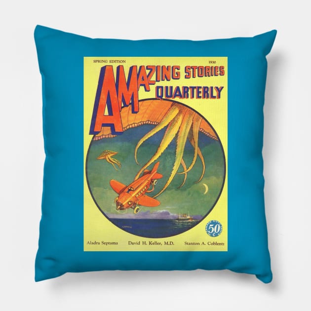 Airplane vs Sky Squid Comic Cover Pillow by Weirdette