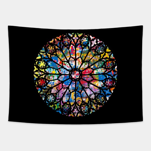 Notre-Dame Cathedral Paris France Graffiti Rose Window Tapestry by Shopject