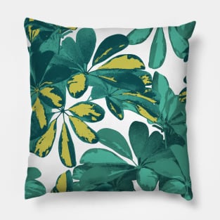 Exotic tropical Schefflera leaves textural print. Dark jungle summer topics. Rain forest foliage. Pillow