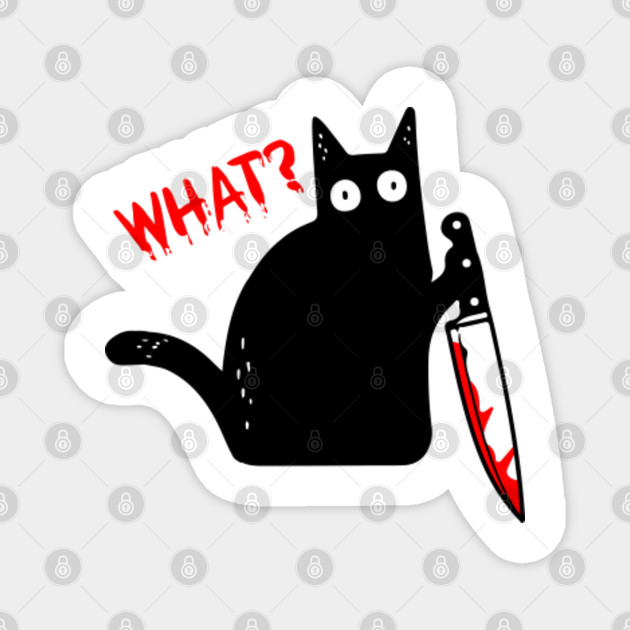 Funny Black Cat What Murderous Cat Holding Knife Halloween
