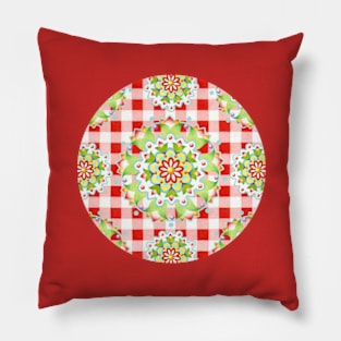 Red Gingham Firework Mandala Pillow