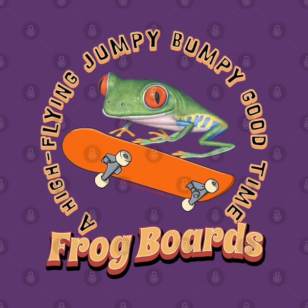 Funny Cute Red Eyed Tree Frog Riding Skateboard by Danny Gordon Art