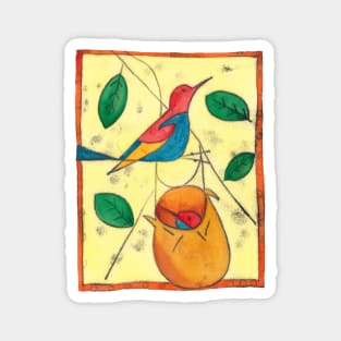 Colored bird and birdsnest - Charley Harper style Magnet