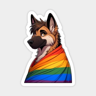 LGBTQ Rainbow Pride Furry German Shepherd Magnet