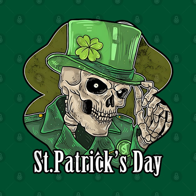 Saint patrick's day skeleton green hat with clover by Science Busters Podcast