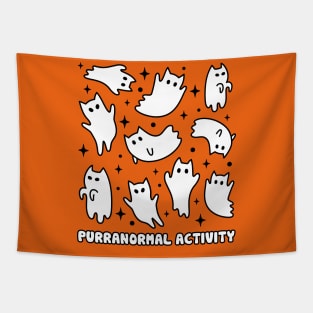 Cute Kawaii Ghost Cats Halloween Purranormal Activity Orange Tapestry