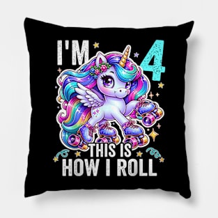 Kids 4 Year Old Shirt 4Th Birthday Girl Unicorn Pillow