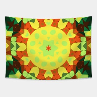 Retro Mandala Flower Yellow Green and Orange Tapestry