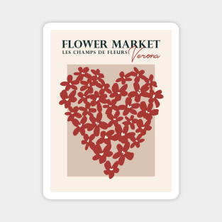 Flower market, Verona, Valentine's Day decor, Heart art, Retro print, Neutral art, Aesthetic poster, Romantic Magnet