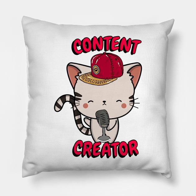 Cute Tabby cat is a content creator Pillow by Pet Station