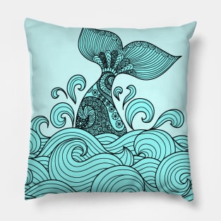 Blue Wale On Wave Art Pillow