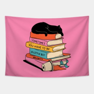 Books and Plant Black Cat in pink Tapestry