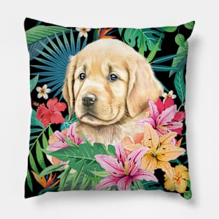 Tropical Golden Retriever Puppy 6 Pillow