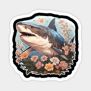 WHITE shark colorful Flower Illustration Magnet