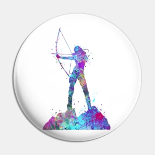 Girl Archery Watercolor Silhouette Pin