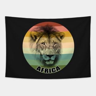 Lion Portrait on Vintage Retro Africa Sunset Tapestry