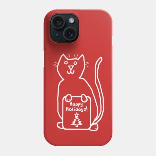 White Line Cute Christmas Kitty Cat says Happy Holidays Phone Case