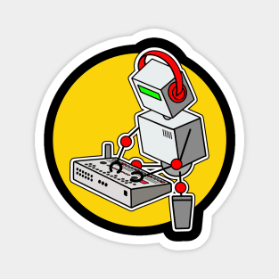 Cute Robot Musician Playing With Drum Machine Magnet