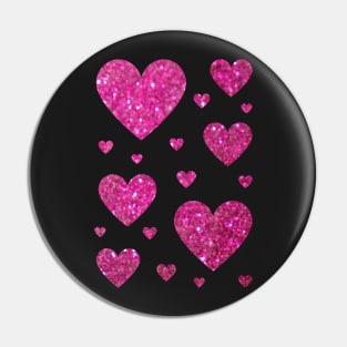 Hot Pink Faux Glitter Hearts Pin