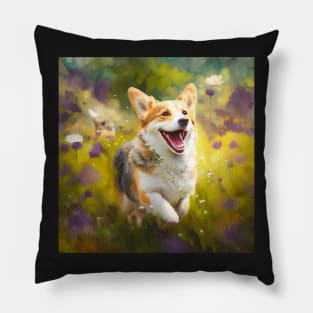 Wildflowers and Beagle Impressionist Art Print Pillow