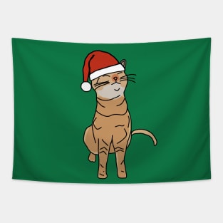 Christmas Kitty Cat in Santa Hat Tapestry