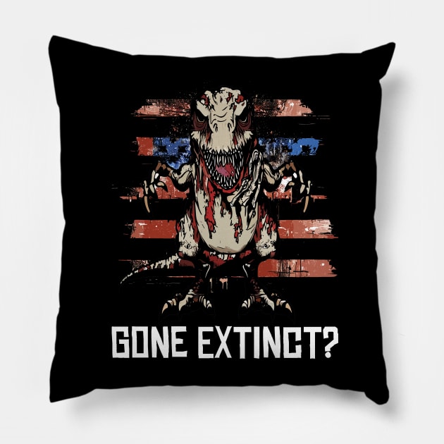 Scary Halloween Zombie T-Rex Dinosaur 4th Usa American Flag July Fourth Pillow by Outrageous Flavors