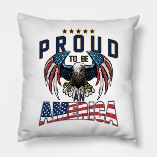 Proud To Be An American Graphic Eagle American Flag Ribbon Pillow