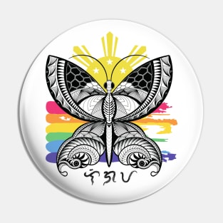 Tribal line Art Butterfly / Baybayin word Ligaya (Happiness) Pin