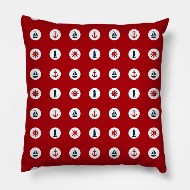 Red and Navy Blue Nautical Red Dots Pillow by Peter the T-Shirt Dude