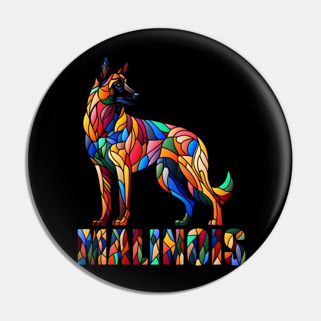 Belgian Malinois - Colorful Mosaic Art Pin by Nartissima