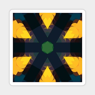 Retro Mandala Flower Green Yellow and Blue Magnet