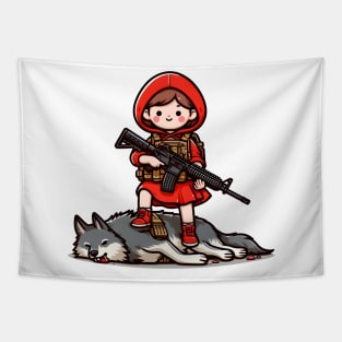 Tactical Little Red Riding Hood Adventure Tee: Where Fairytales Meet Bold Style Tapestry