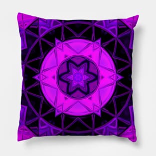 Mosaic Kaleidoscope Flower Black and Purple Pillow