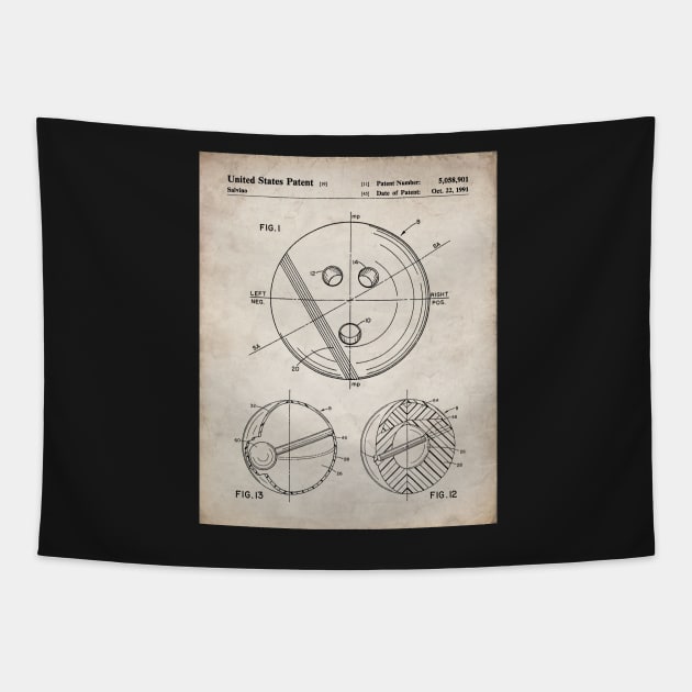 Bowling Ball Patent - Bowler 10 Pin Bowling Art - Antique Tapestry by patentpress