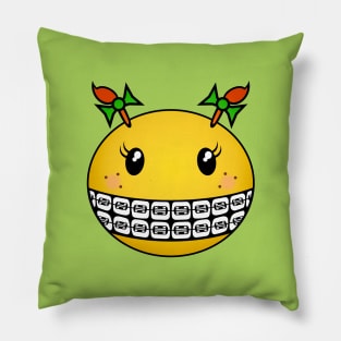 Girl Smiley - Braces, Red Hair & Freckles Pillow