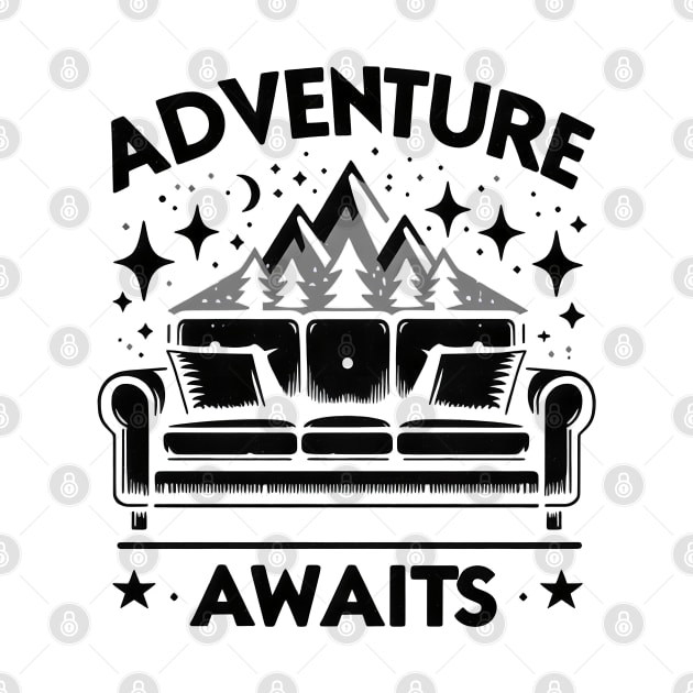 Adventure Awaits 3 Black Text by RockitTees