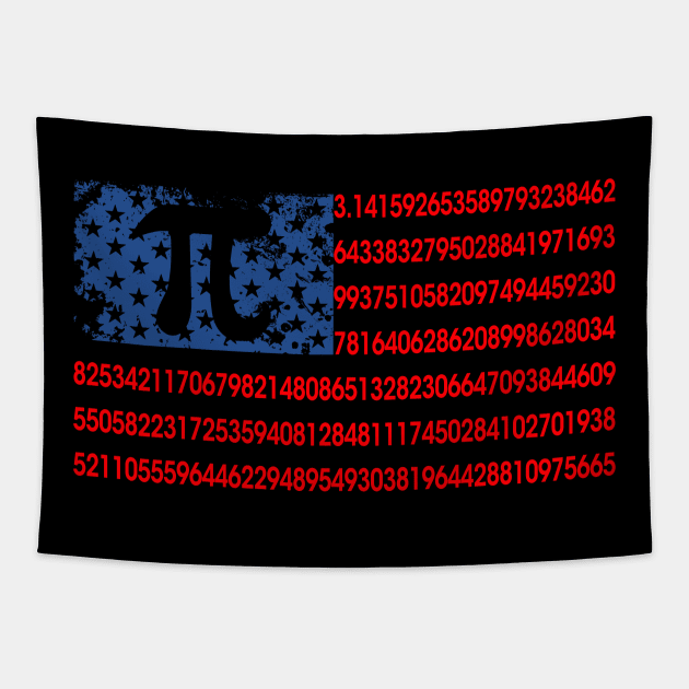 Pi Math American Flag Gift for Pi Day Math Lover Teacher Student Tapestry by nvqdesigns