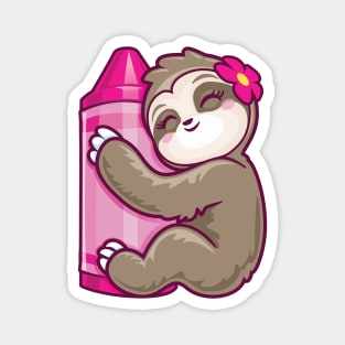 Pink Crayon Coloring Sloth Magnet